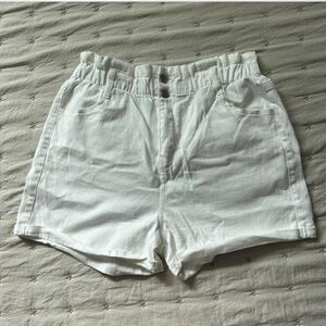 White Paperbag High-Waisted Shorts